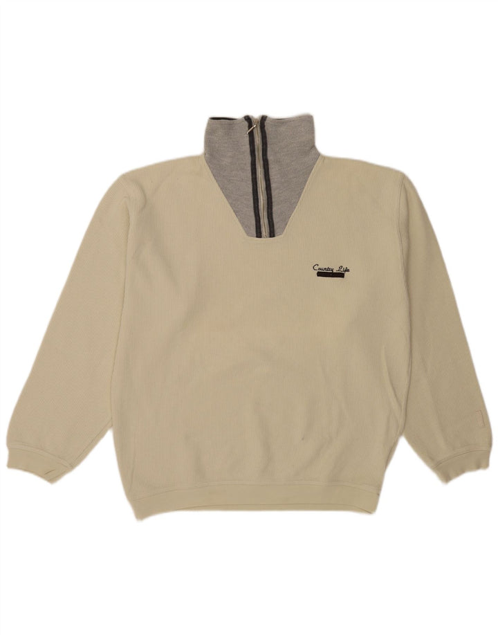 Maglione da uomo Jockey con zip e collo IT 50 Medium Off White Colourblock