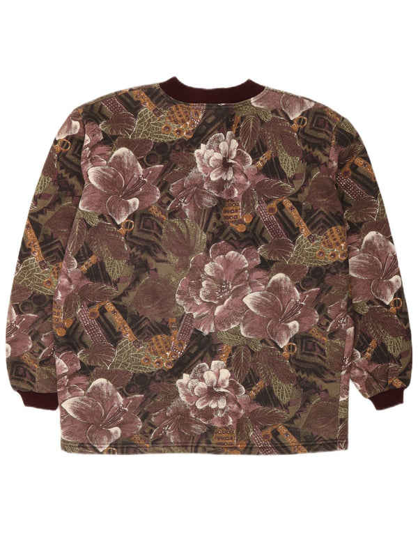 Felpa oversize da donna vintage maglione UK 14 medio bordeaux floreale