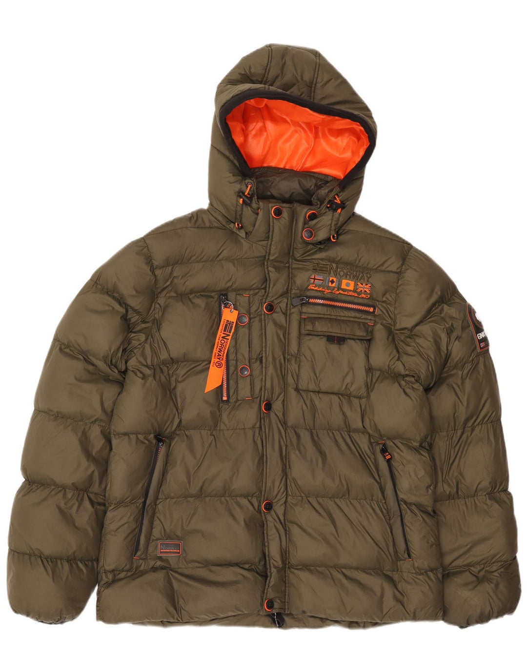 Giacca imbottita con cappuccio da uomo norvegese UK 44 2XL poliammide kaki