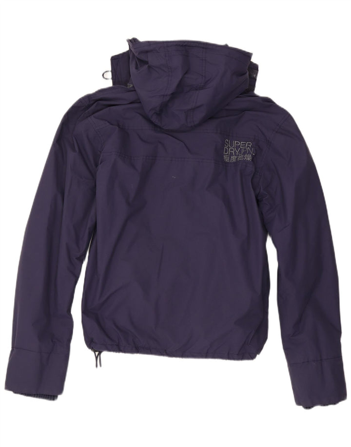 Giacca a vento da donna con cappuccio Superdry UK 16 Large in nylon blu navy