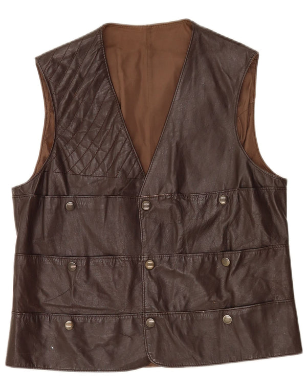 Gilet in pelle da uomo vintage UK 36 piccolo marrone