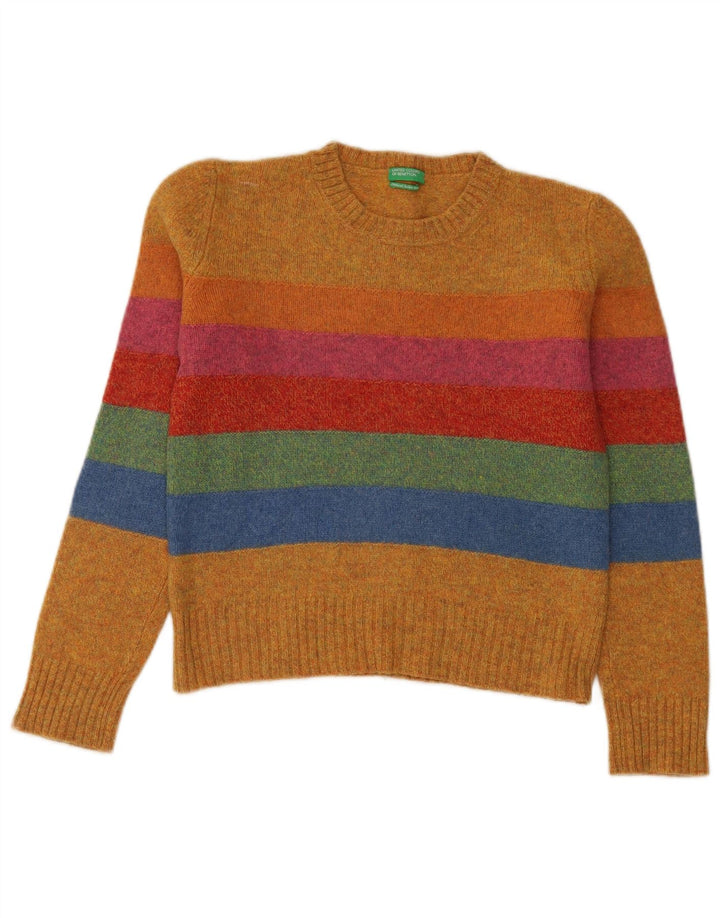 Maglione maglione girocollo da donna Benetton UK 14 a righe gialle medie