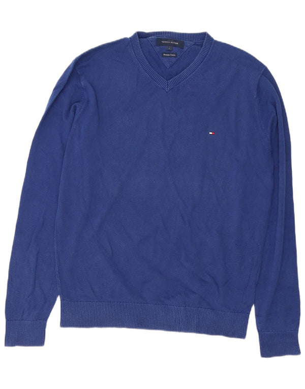 Maglione maglione con scollo a V da uomo Tommy Hilfiger grande cotone blu
