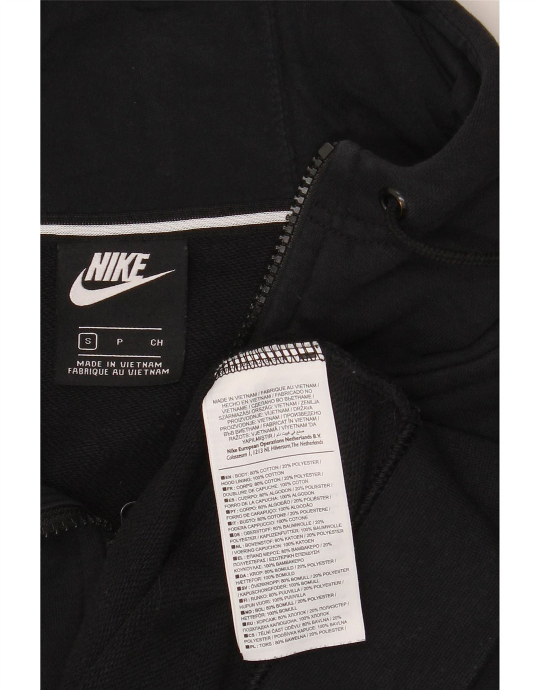 Felpa con cappuccio e zip grafica Nike da uomo piccola in cotone nero