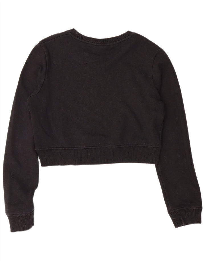 ELLESSE Womens Crop Graphic Sweatshirt Jumper UK 14 Medium Black Cotton