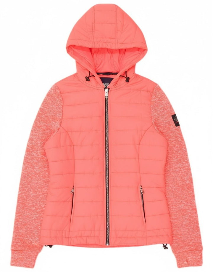Giubbotto bomber con cappuccio da donna Superdry UK 8 piccolo nylon screziato rosa