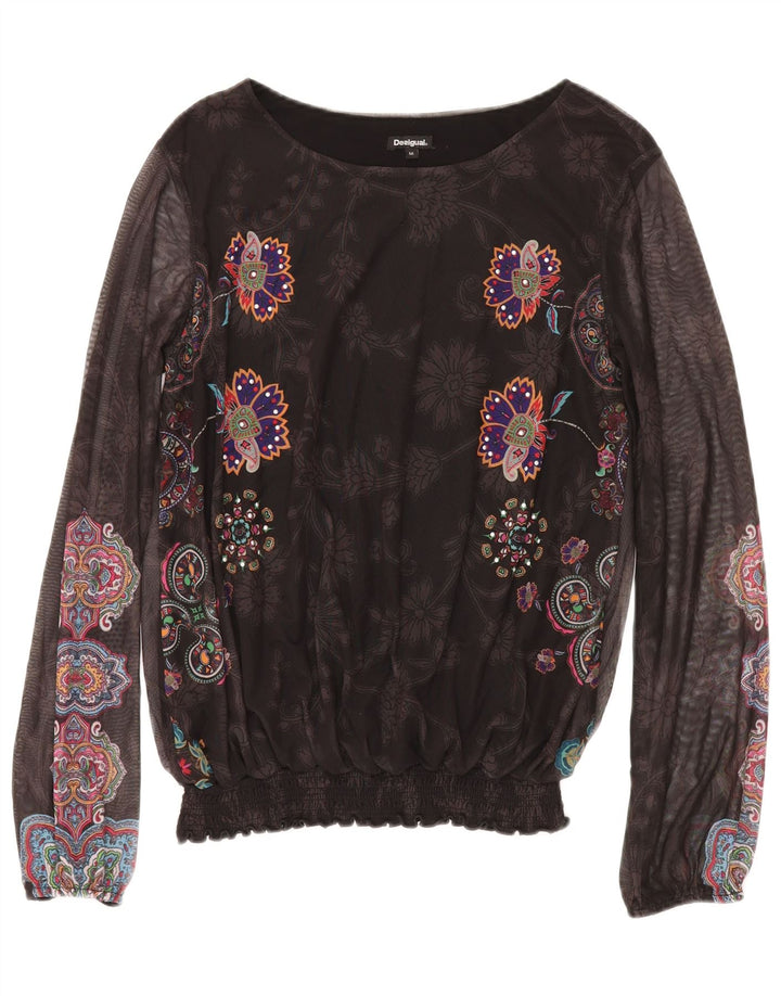 DESIGUAL Camicetta a maniche lunghe da donna Top UK 12 Medio Nero Floreale