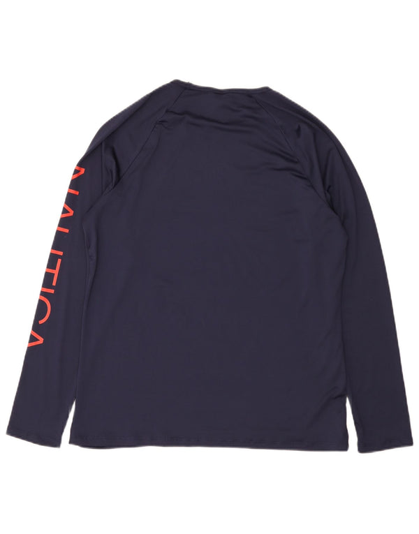 Top grafico da donna Nautica manica lunga UK 18 XL poliestere blu navy