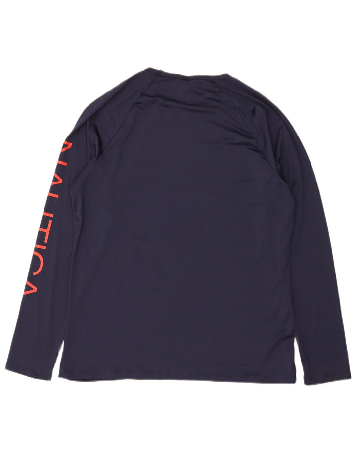 Top grafico da donna Nautica manica lunga UK 18 XL poliestere blu navy