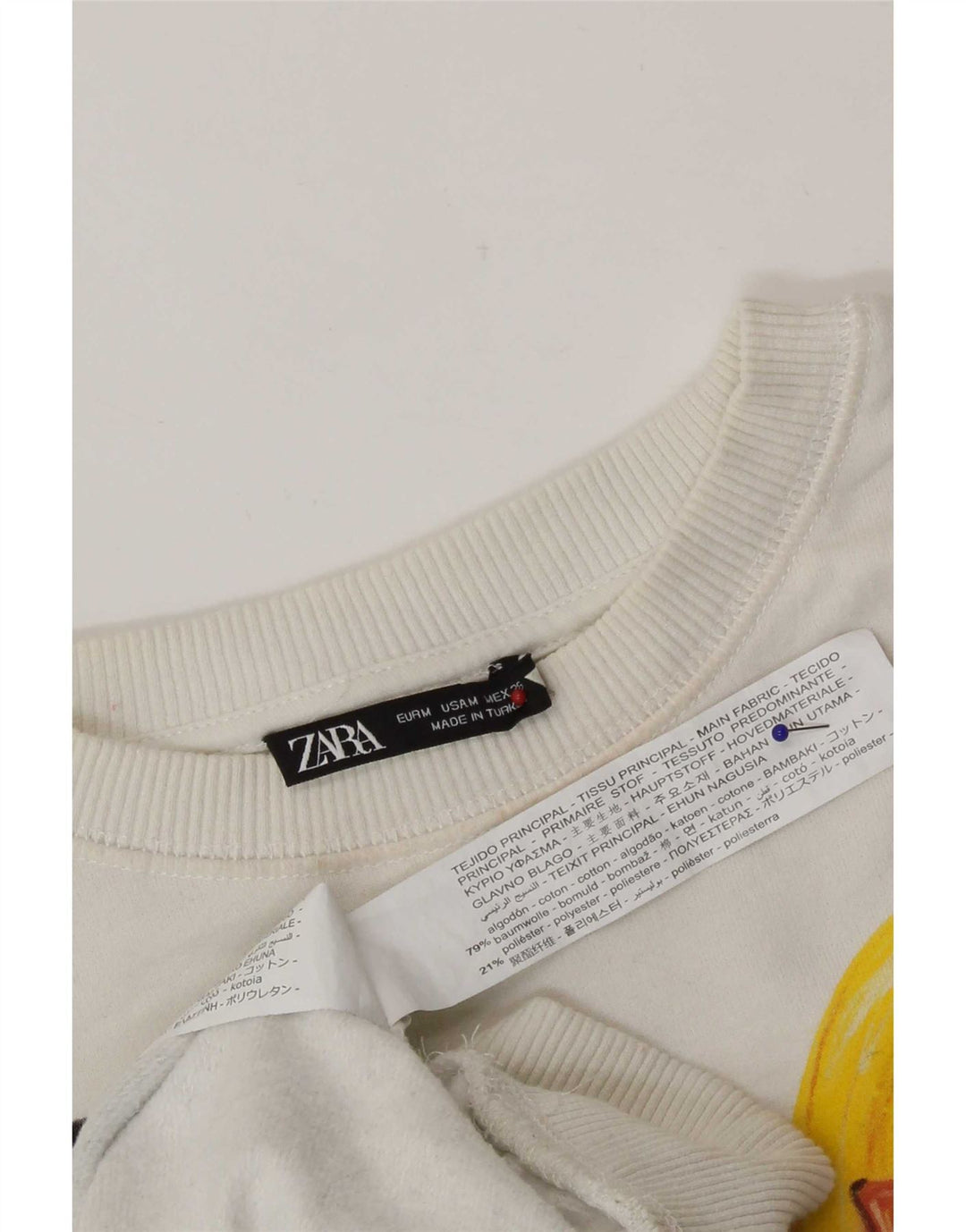 Felpa Zara da donna con motivo astratto, taglia UK 14, colore medio, bianco sporco