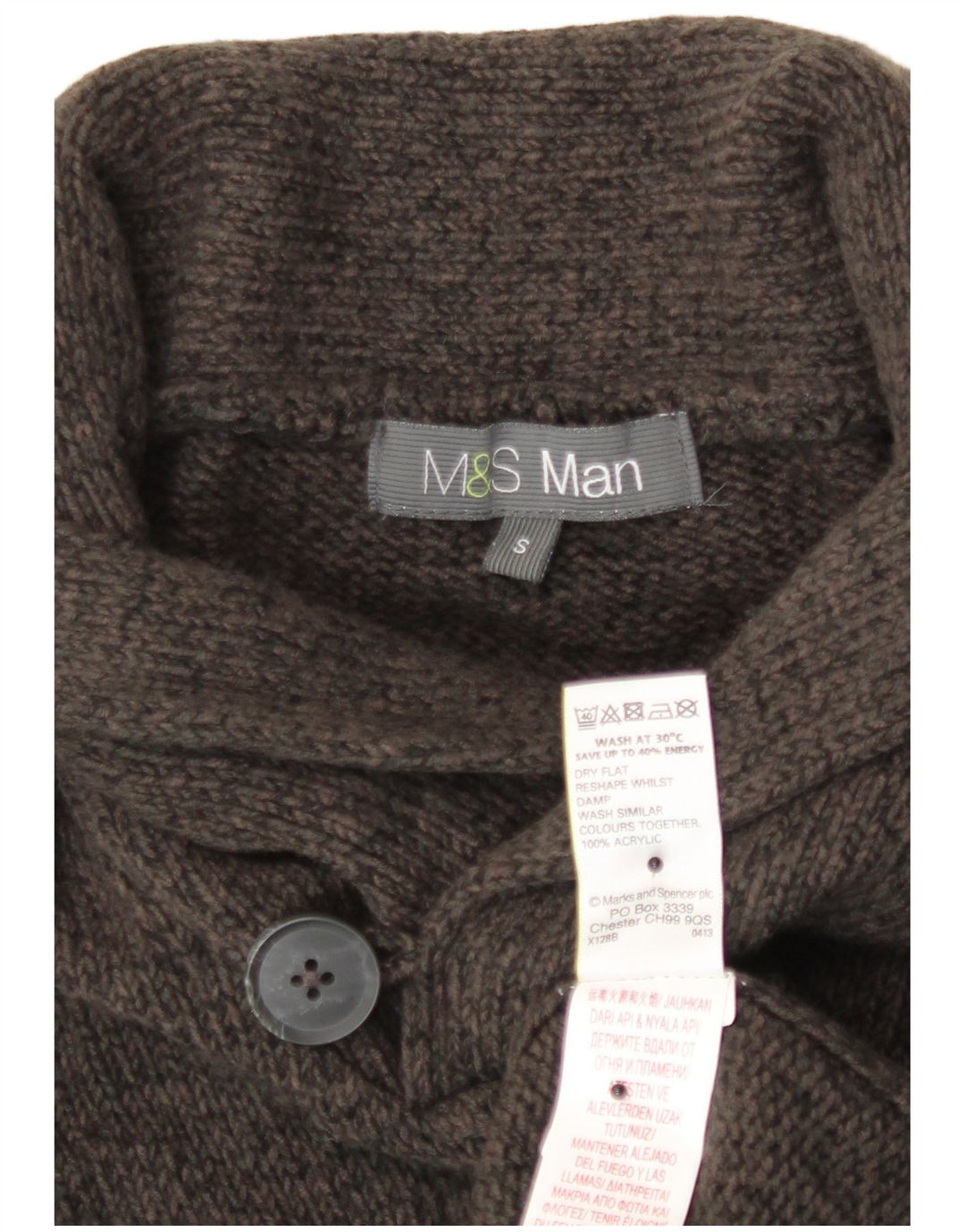Maglione da uomo Marks & Spencer con collo a scialle piccolo acrilico screziato marrone