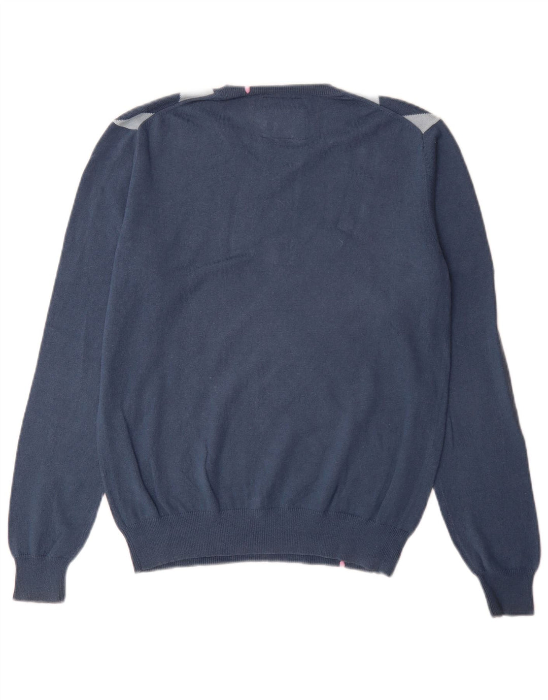 Maglione da uomo con scollo a V Sun68 blu medio argyle/cotone diamante