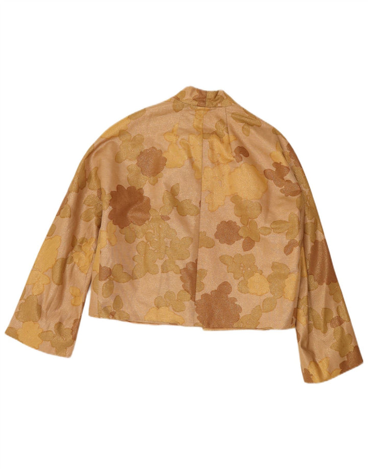 Giacca blazer corta da donna vintage a 1 bottone UK 14 marrone medio floreale