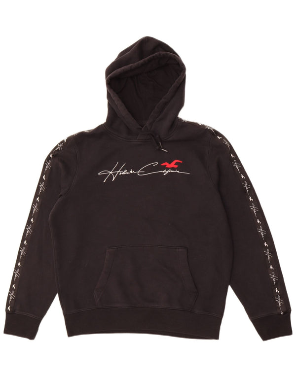 Hollister Mens Graphic Hoodie Jumper Large Black Cotton