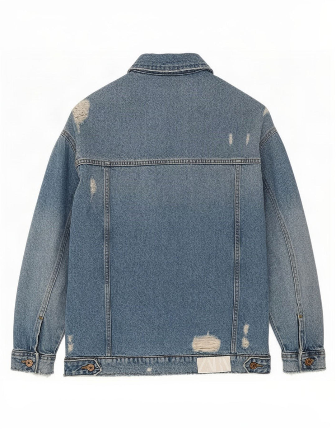 Giacca di jeans oversize invecchiata Zara da donna UK 10 piccola in cotone blu