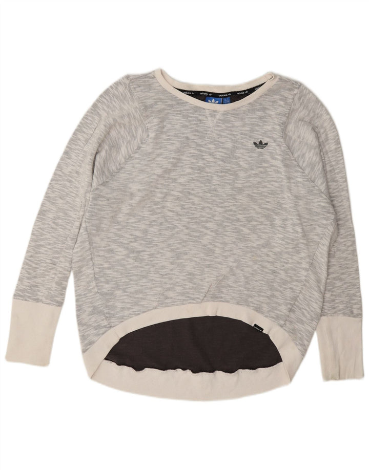 Felpa oversize con grafica da donna Adidas, maglione UK 14, grande grigio screziato