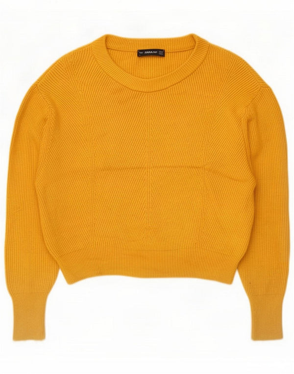Zara Maglione corto da donna oversize con scollo a barca UK 10 Small Giallo