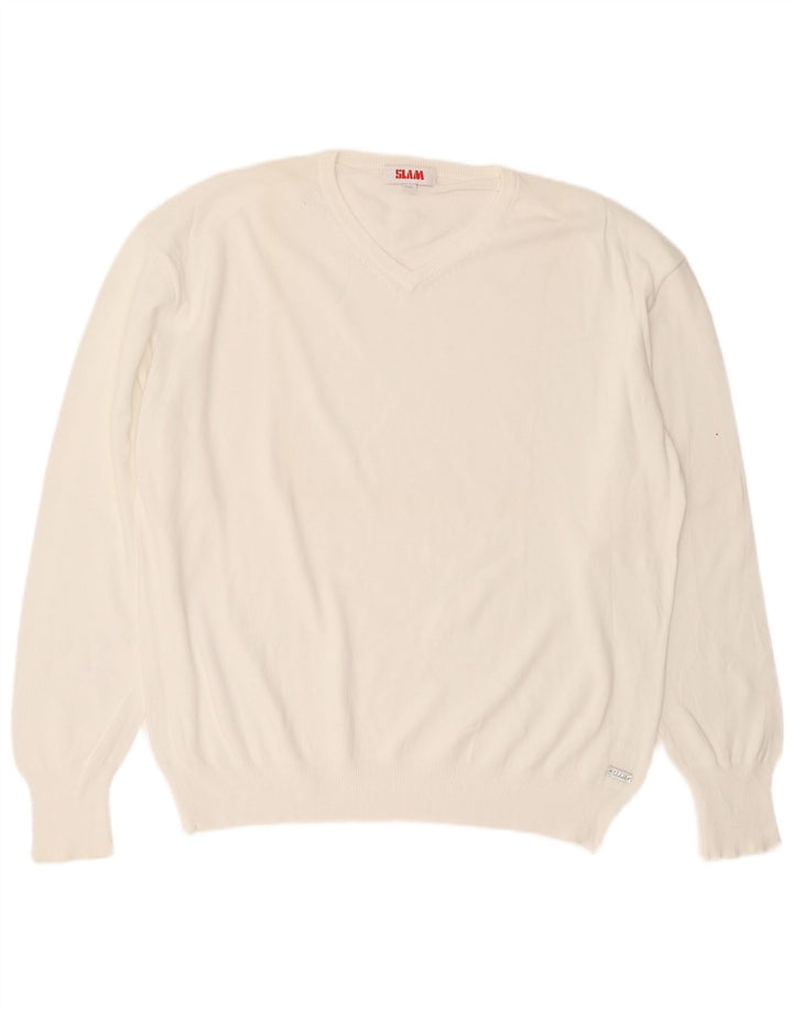 Maglione da uomo con scollo a V Slam 3XL cotone bianco