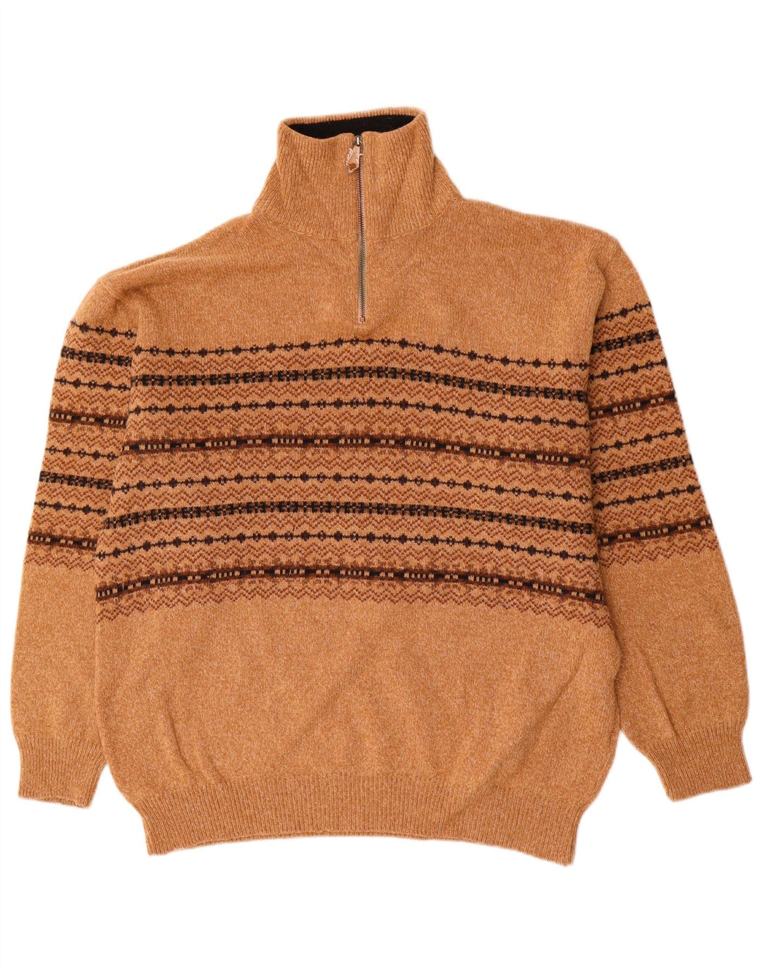 Equipe Maglione da uomo con zip e collo IT 54 XL Lana Fair Isle marrone