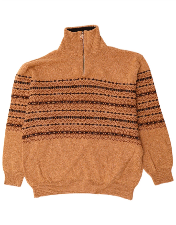 Equipe Maglione da uomo con zip e collo IT 54 XL Lana Fair Isle marrone