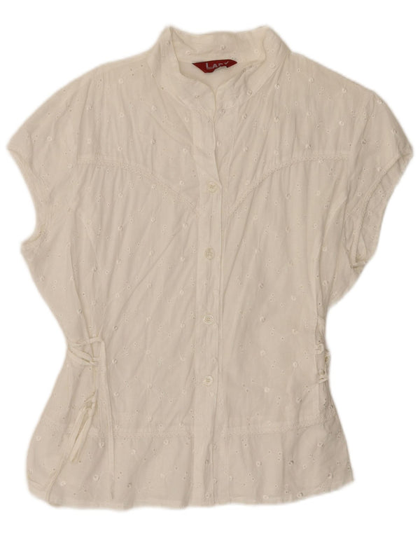 Camicetta camicia a maniche corte da donna vintage UK 20 2XL cotone bianco