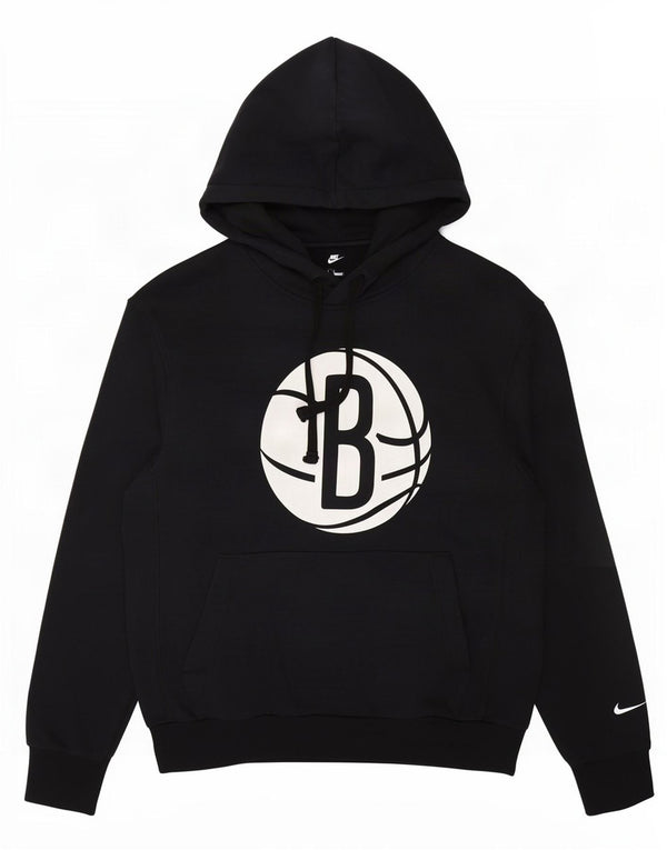 Felpa con cappuccio grafica Nike Brooklyn Nets da uomo, piccola, in cotone nero