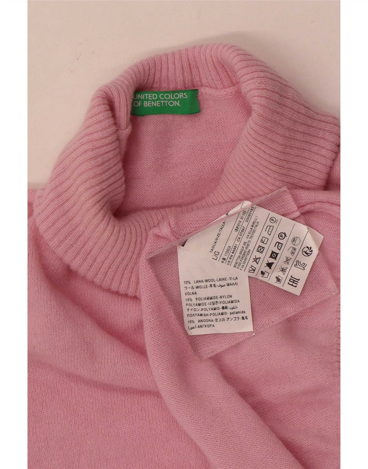 Maglione maglione da donna a collo alto Benetton UK 16 grande lana rosa