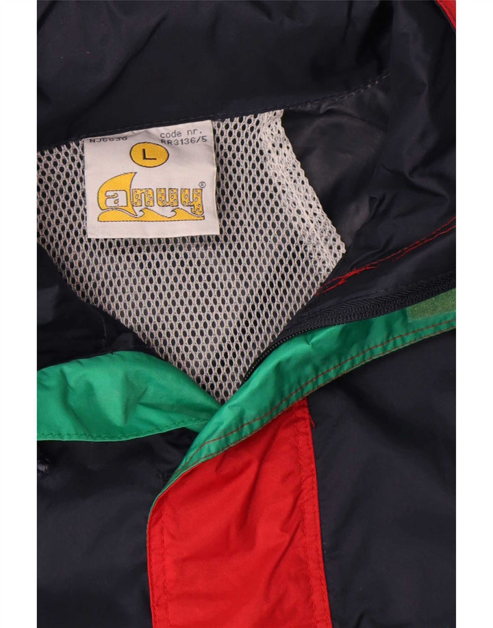 Giacca antipioggia da uomo Anuy UK 40 Large in nylon color block blu navy