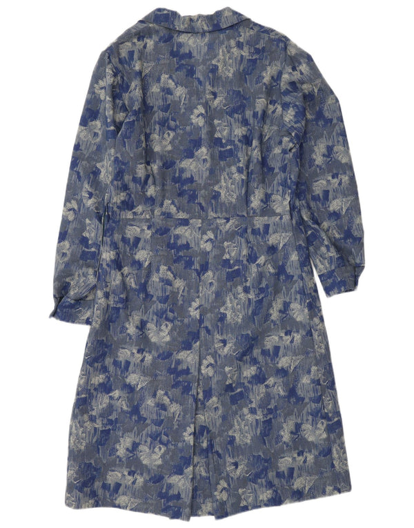 Abito lungo da donna vintage a maniche lunghe UK 6 XS blu floreale