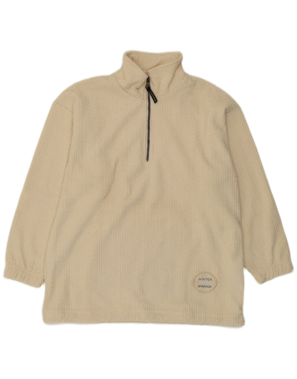 F.LLI Campagnolo Maglione in pile da uomo con zip e collo, grande, in poliestere bianco sporco