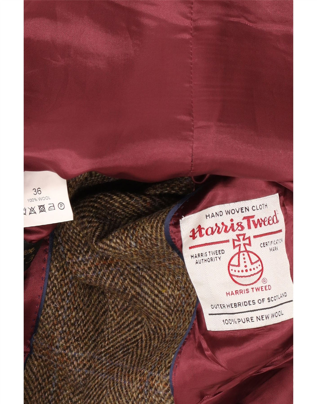Giacca blazer a 2 bottoni da uomo Harris Tweed UK 36 lana a quadri marrone piccolo