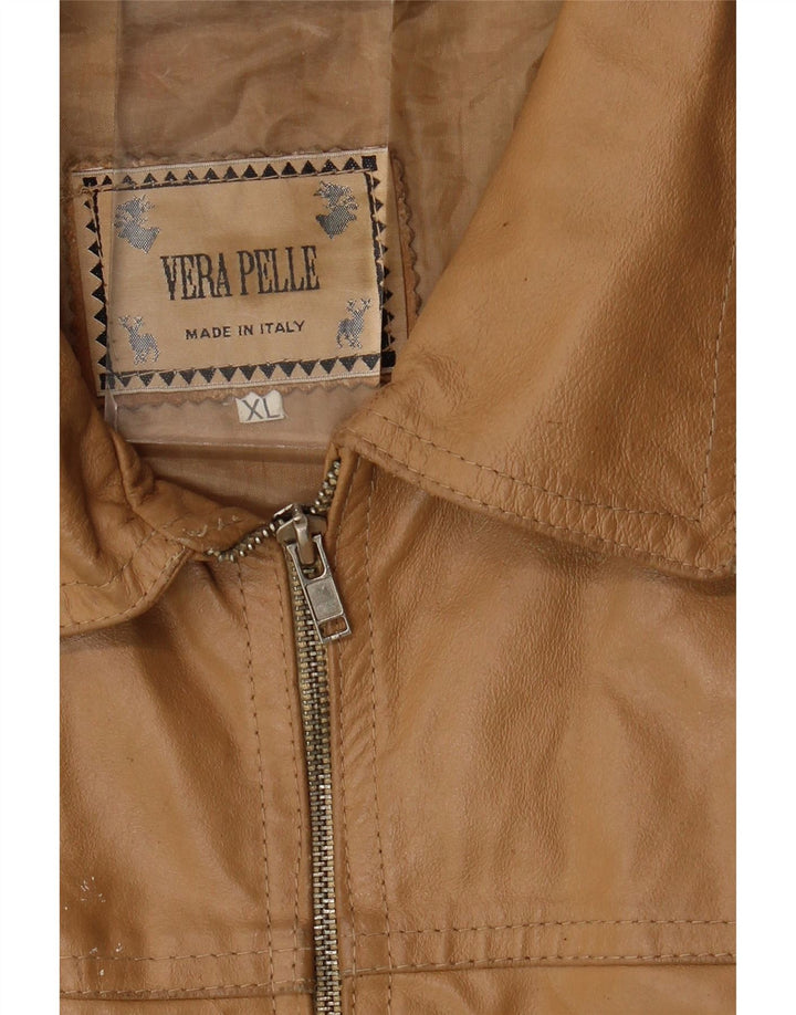 Giacca in pelle vintage da donna UK 18 XL in pelle beige