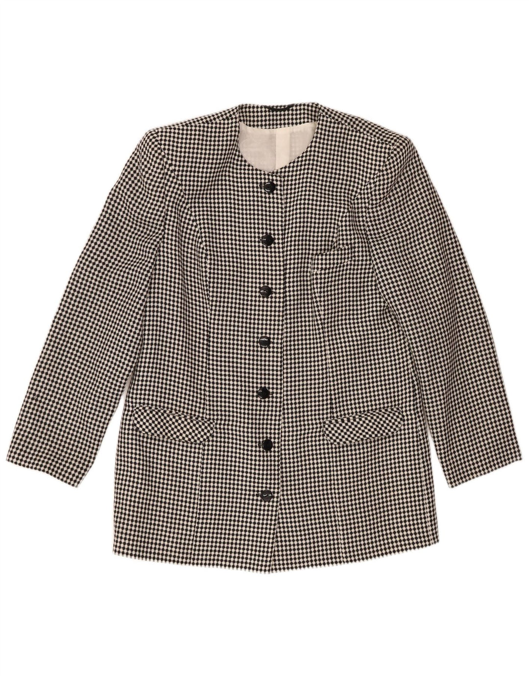 Giacca blazer vintage da donna a 7 bottoni IT 44 poliestere maculato nero medio