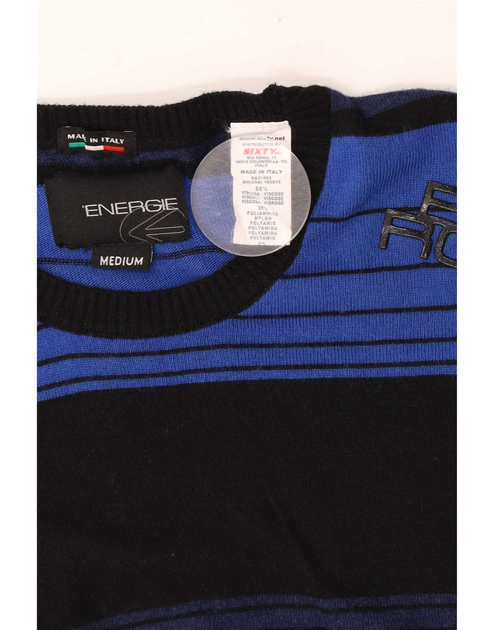Maglione da uomo girocollo Energie in viscosa a righe blu medio
