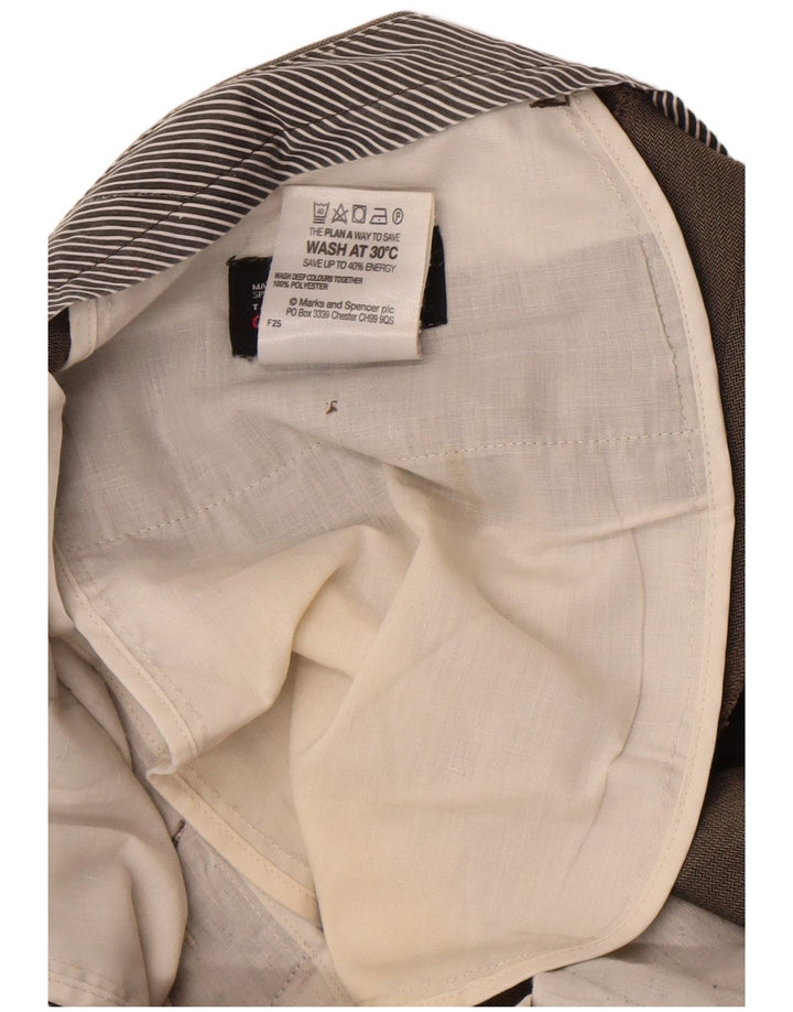 Pantaloni da abito dritti da uomo Marks & Spencer W34 L29 Marrone a spina di pesce