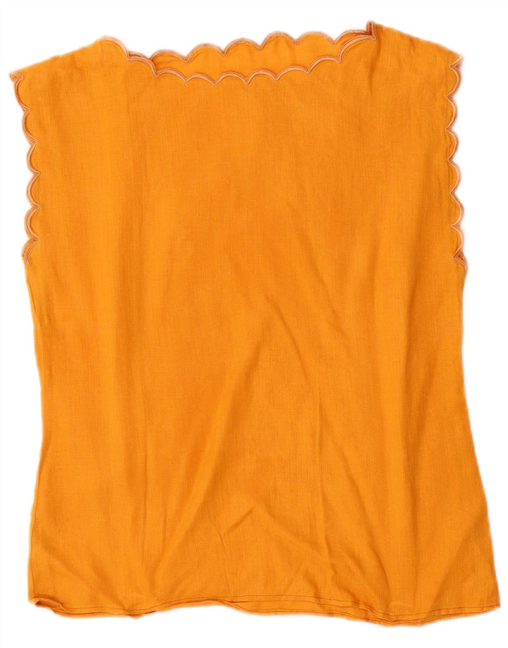 Top camicetta senza maniche vintage da donna UK 12 arancione medio