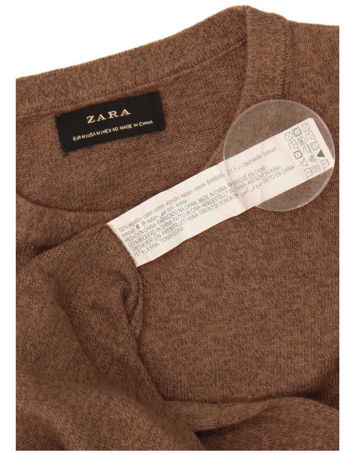 Maglione girocollo da uomo Zara in cotone screziato marrone medio