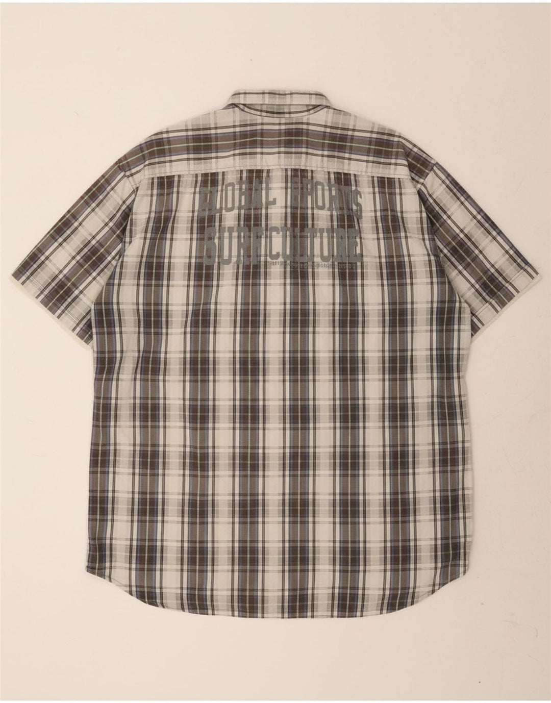 TOM TAILOR Mens Graphic Short Sleeve Shirt 2XL Grey Check Cotton