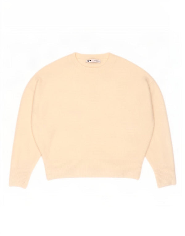 Maglione maglione girocollo oversize da donna Zara UK 10 piccolo bianco sporco