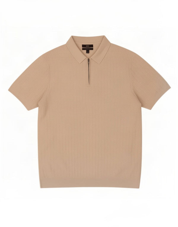 Polo da uomo Marks & Spencer grande in cotone a spina di pesce beige