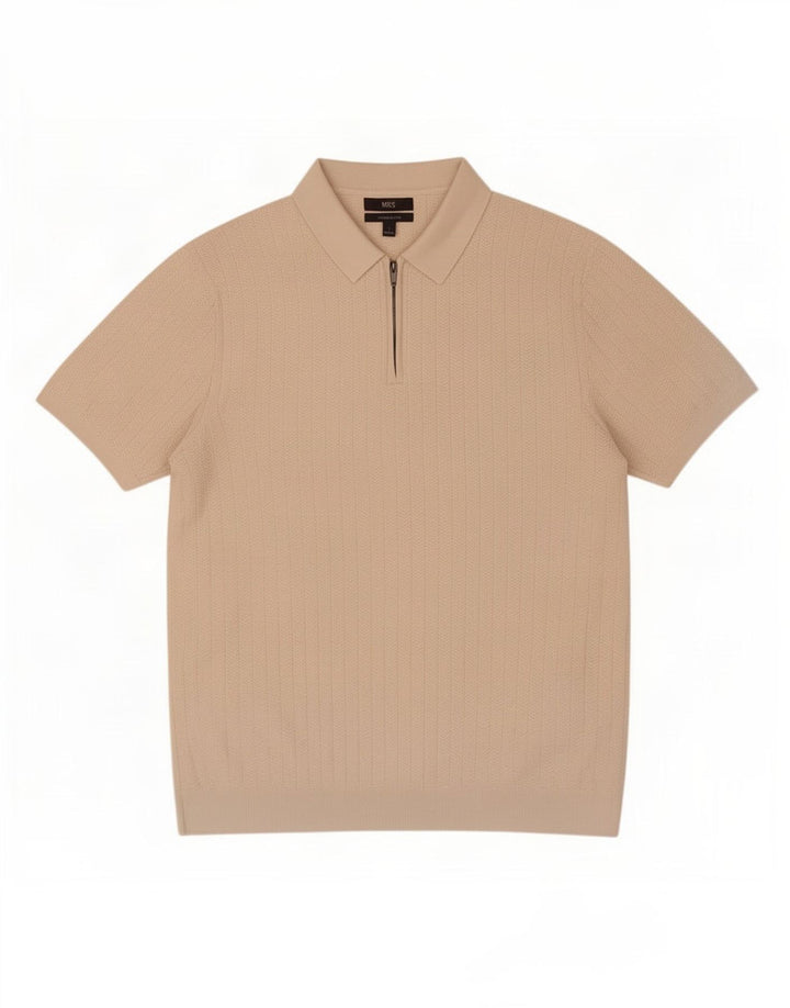 Polo da uomo Marks & Spencer grande in cotone a spina di pesce beige