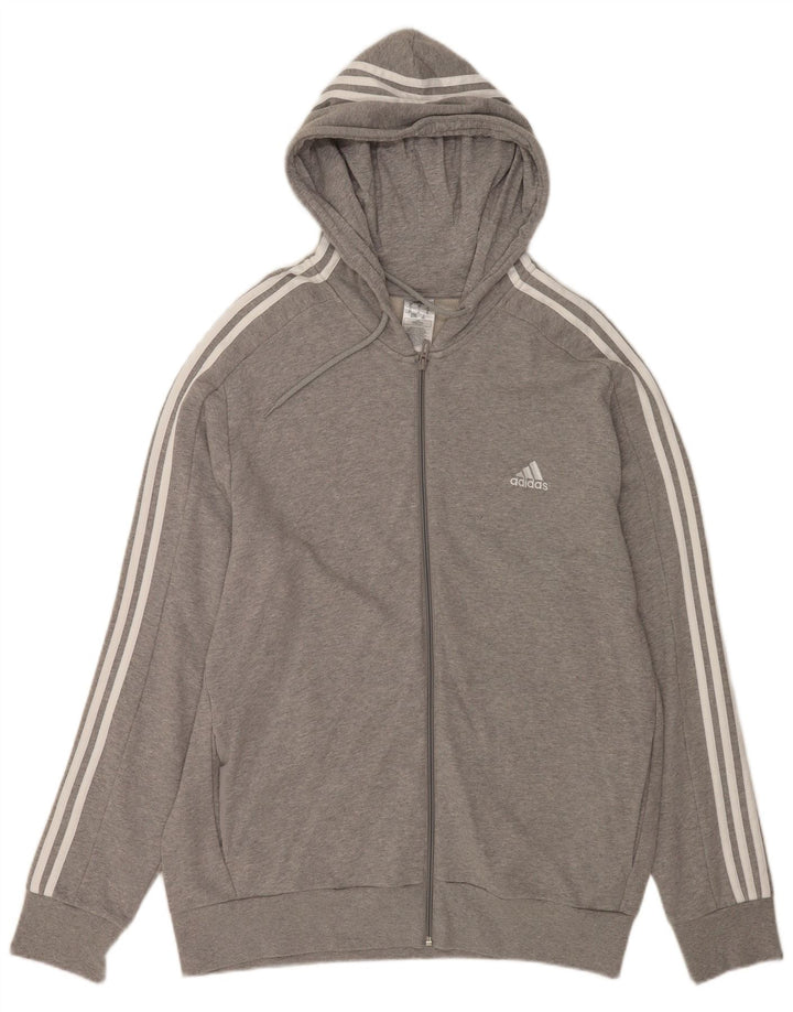 Felpa con cappuccio e zip Adidas da uomo XL in cotone grigio