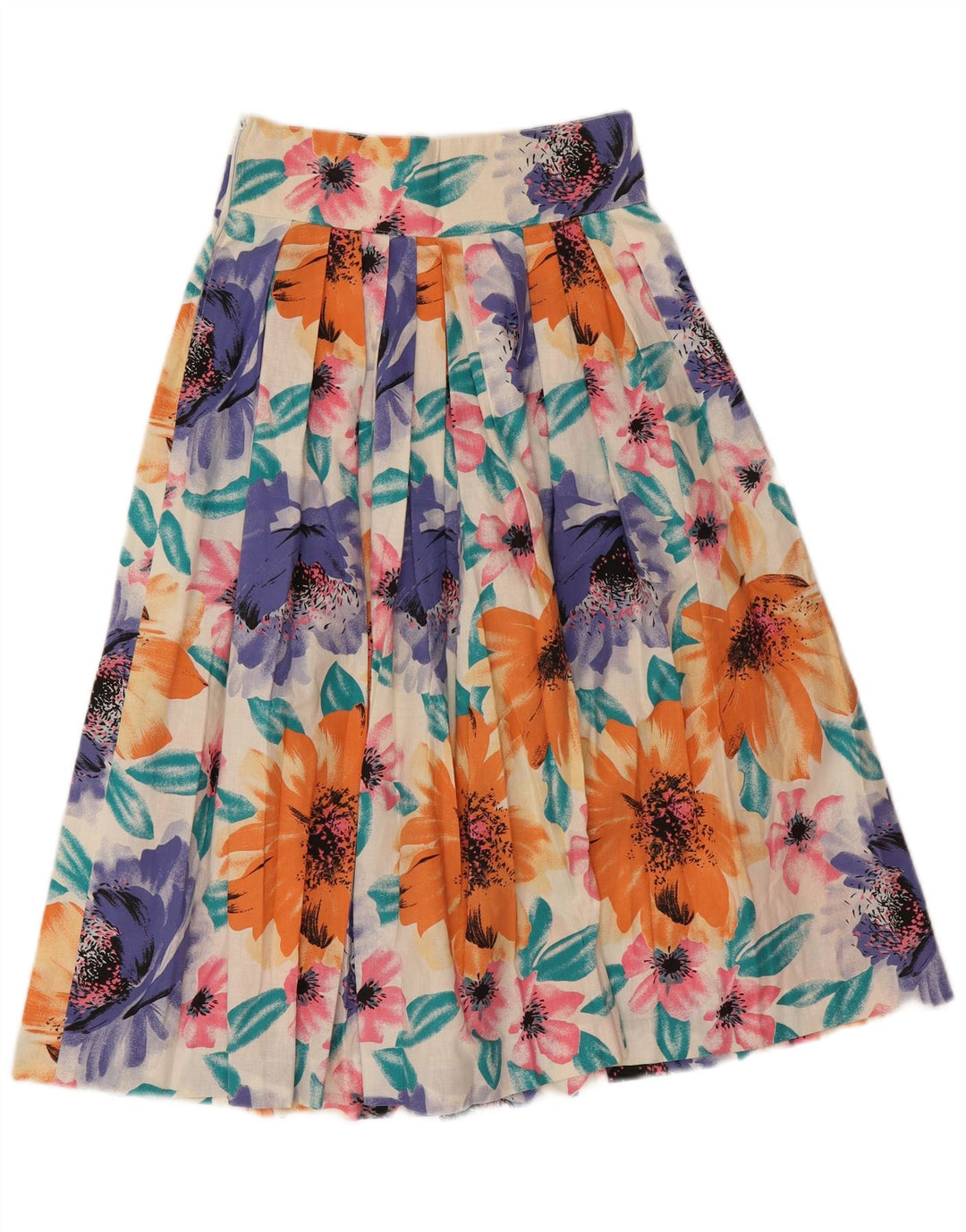 Gonna svasata a pieghe da donna vintage W26 piccolo motivo floreale multicolore