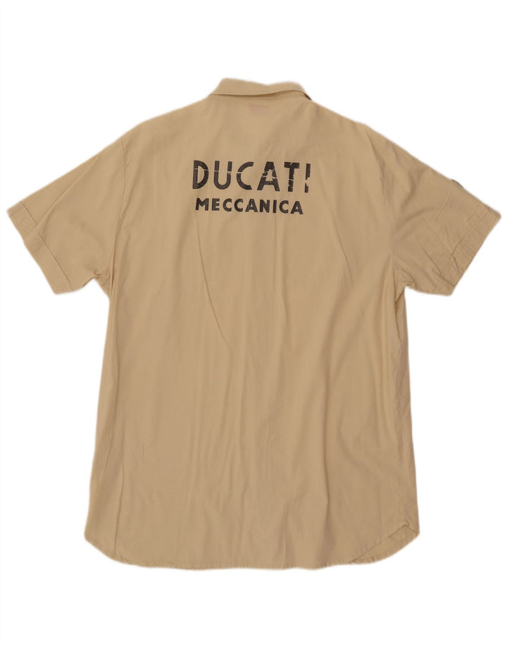 DUCATI Camicia grafica da uomo a maniche corte grande in cotone beige
