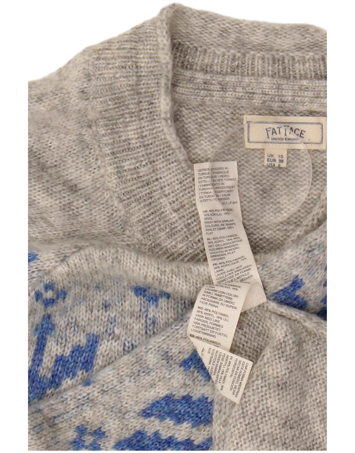 FAT FACE Maglione maglione girocollo da donna UK 10 Small Grey Fair Isle