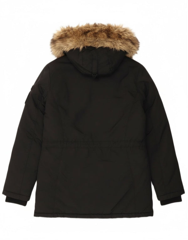 Giacca parka da donna con cappuccio Superdry UK 12 nylon nero medio