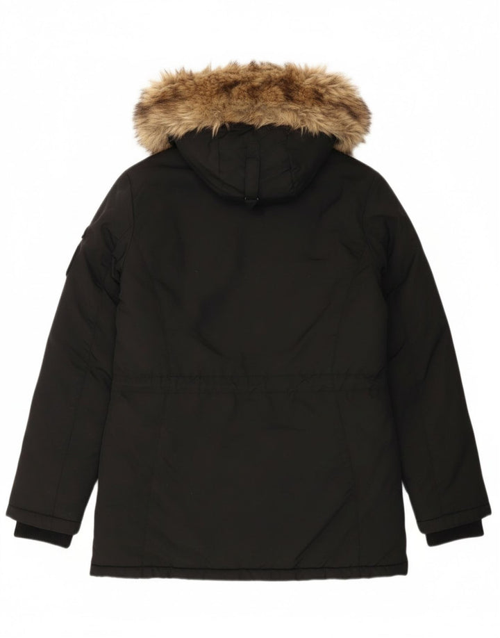 Giacca parka da donna con cappuccio Superdry UK 12 nylon nero medio