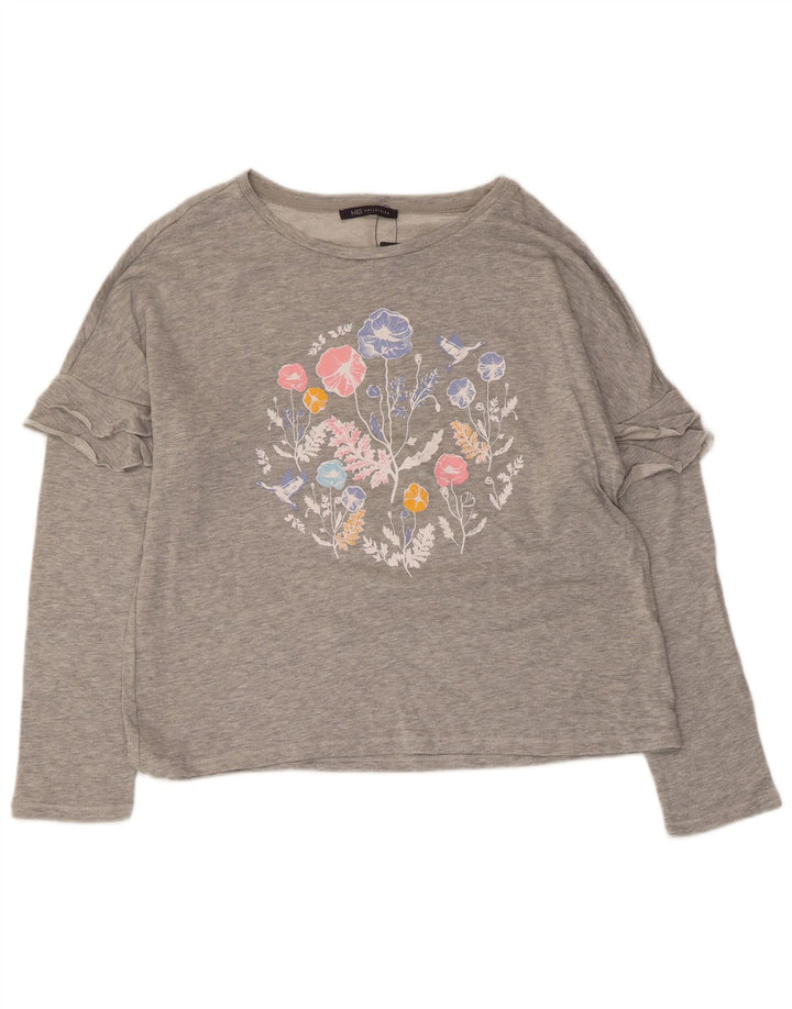 Top grafico da donna Marks & Spencer manica lunga UK 16 grande grigio floreale