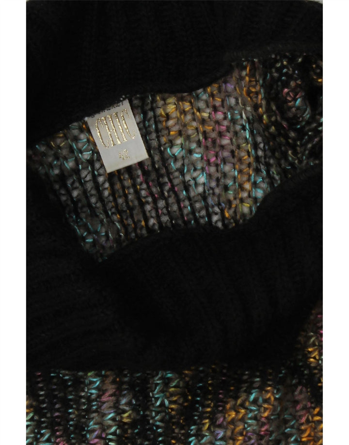 CHIC Womens Oversized Turtle Neck Jumper Sweater EU 42 Large Black Paisley Vintage Chic and Second-Hand Chic from Messina Hembry 