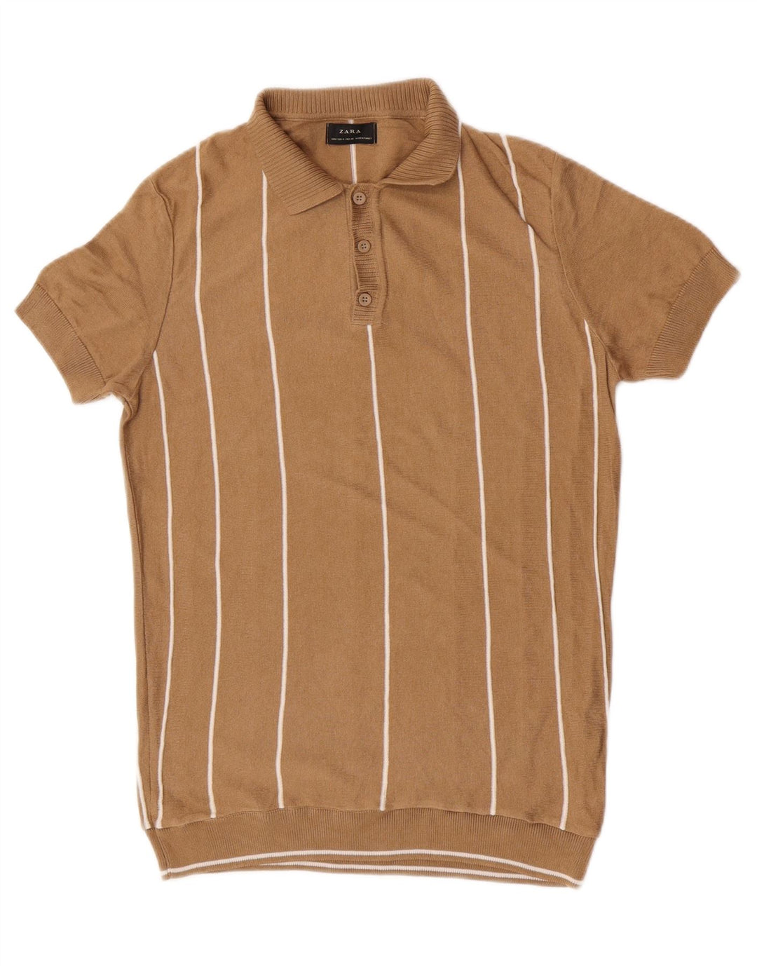 Zara Maglione da uomo a maniche corte con collo a polo, maglione a righe marrone medio